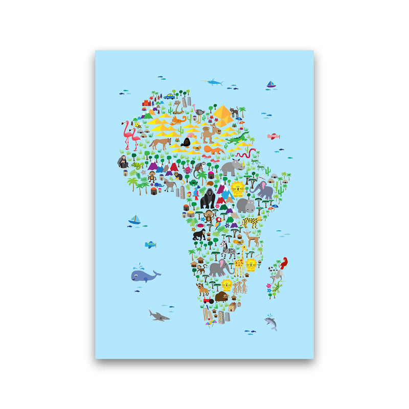 Animal Map of Africa Blue Nursery Print by Michael Tompsett Print Only