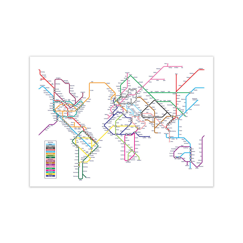 World Metro Map Underground Art Print by Michael Tompsett Print Only