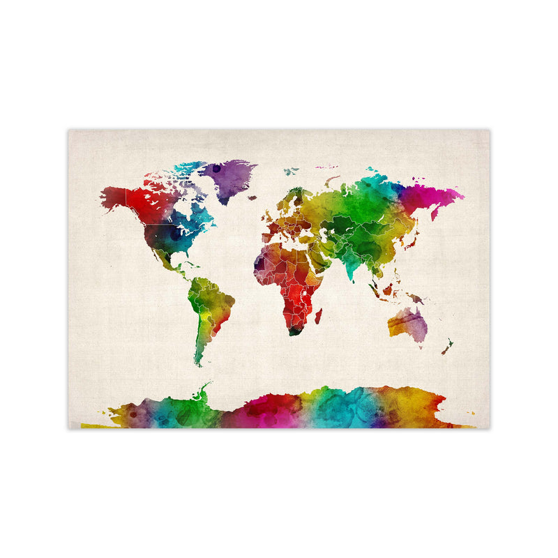World Map Watercolour with Borders Print by Michael Tompsett Print Only