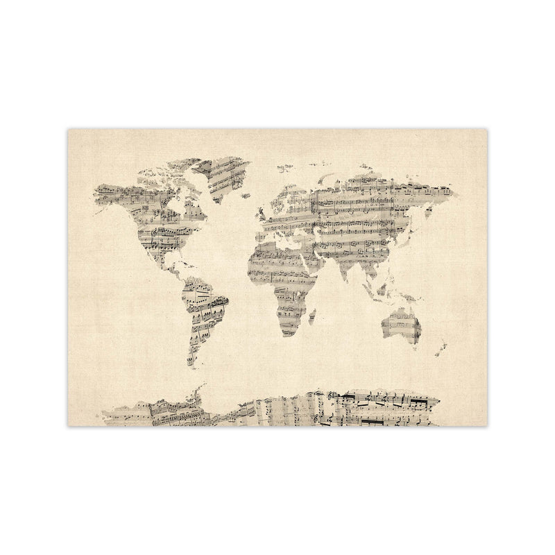 Sheet Music Map of the World Art Print by Michael Tompsett Print Only