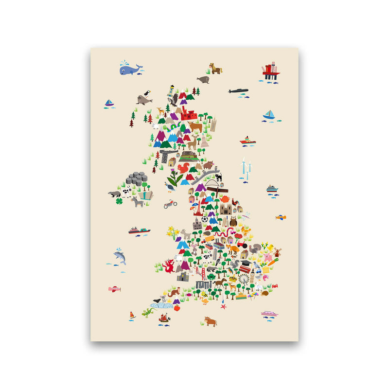 Animal Map of Great Britain Beige Print by Michael Tompsett Print Only
