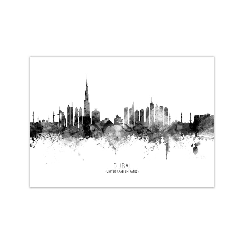 Dubai United Arab Emirates Skyline Black White City Name  by Michael Tompsett Print Only