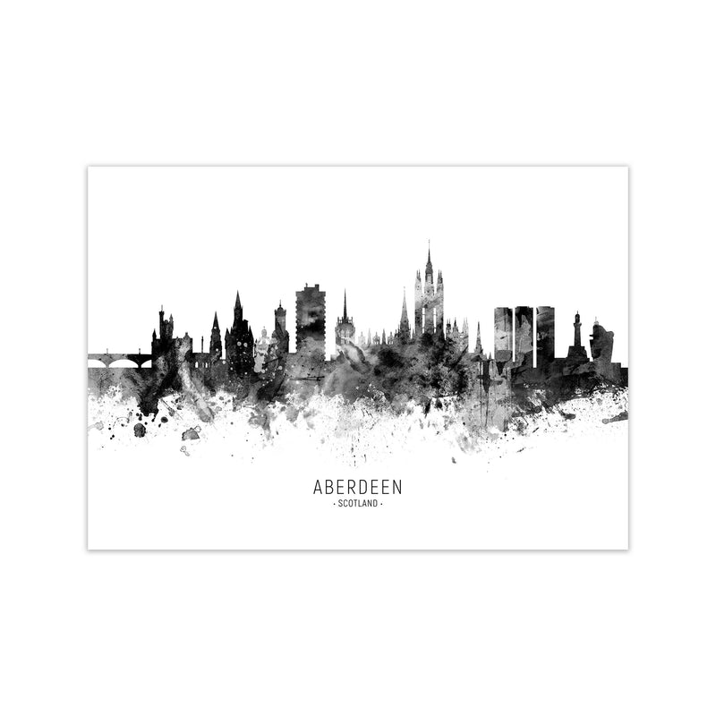 Aberdeen Scotland Skyline Black White City Name  by Michael Tompsett Print Only