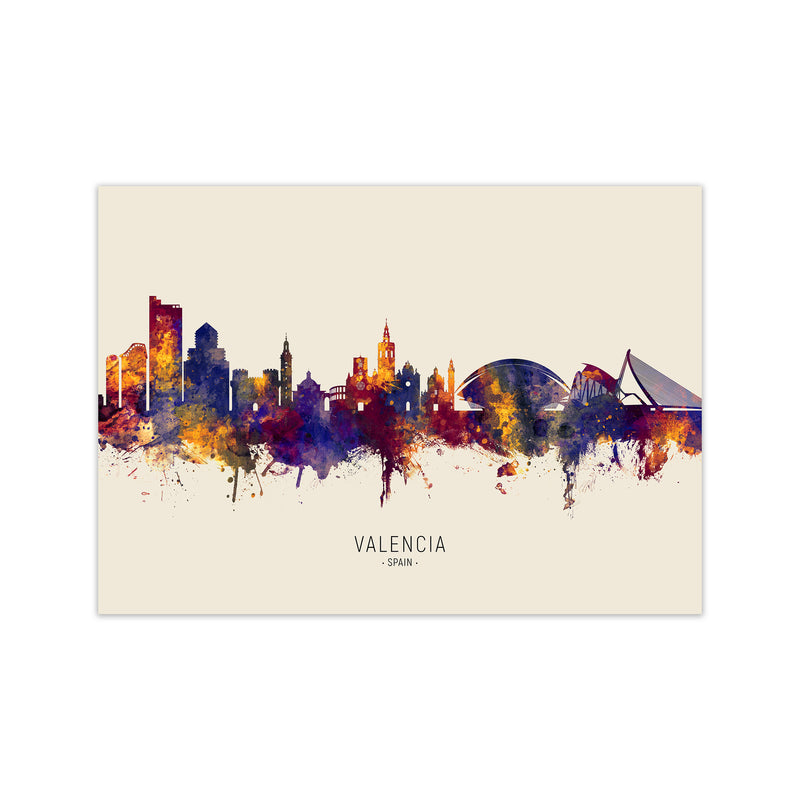Valencia Spain Skyline Autumn City Name Art Print by Michael Tompsett Print Only