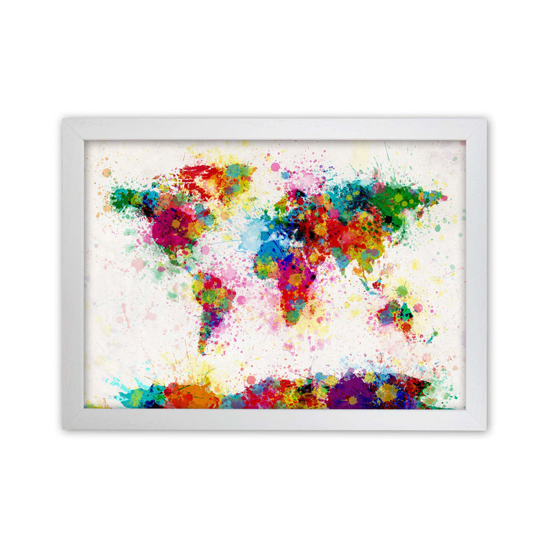 World Map Paint Splashes Art Print by Michael Tompsett White Grain