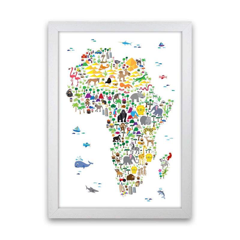 Animal Map of Africa Nursery Art Print by Michael Tompsett White Grain