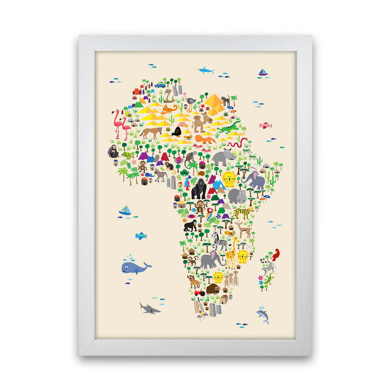 Animal Map of Africa Beige  Art Print by Michael Tompsett White Grain
