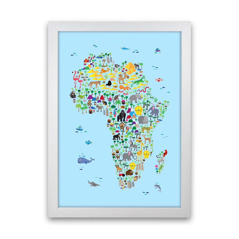 Animal Map of Africa Blue Nursery Print by Michael Tompsett White Grain