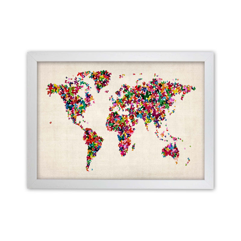 Butterfly Map of the World Art Print by Michael Tompsett White Grain