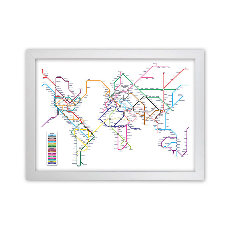 World Metro Map Underground Art Print by Michael Tompsett White Grain