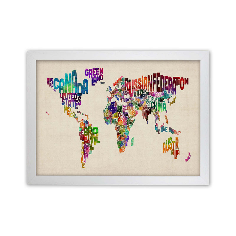Text Map of the World Art Print by Michael Tompsett White Grain