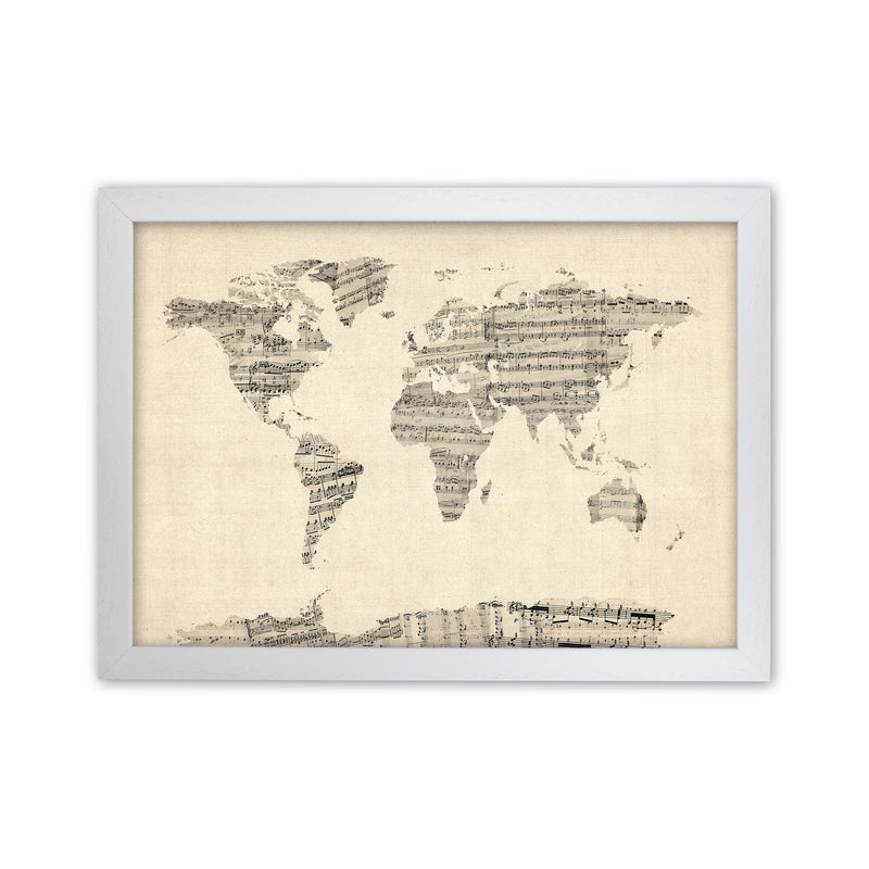 Sheet Music Map of the World Art Print by Michael Tompsett White Grain