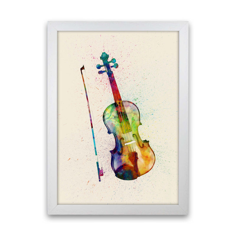 Violin Watercolour Multi-Colour Print by Michael Tompsett White Grain