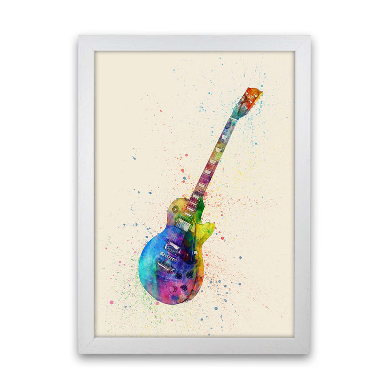 Electric Guitar Watercolour Ii Multi-Colour Print by Michael Tompsett White Grain