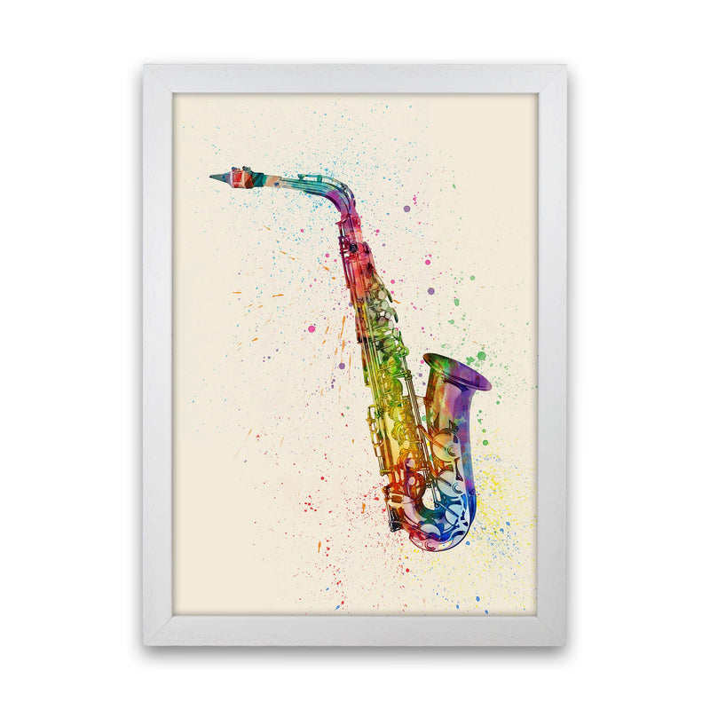 Saxophone Watercolour Multi-Colour Print by Michael Tompsett White Grain