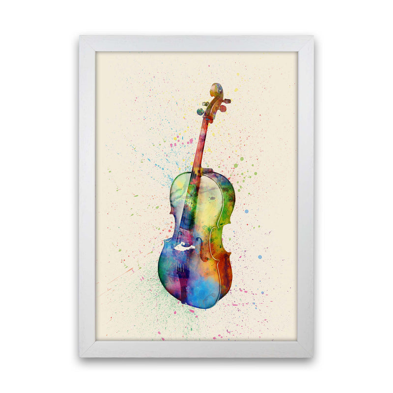 Cello Watercolour Multi-Colour Art Print by Michael Tompsett White Grain