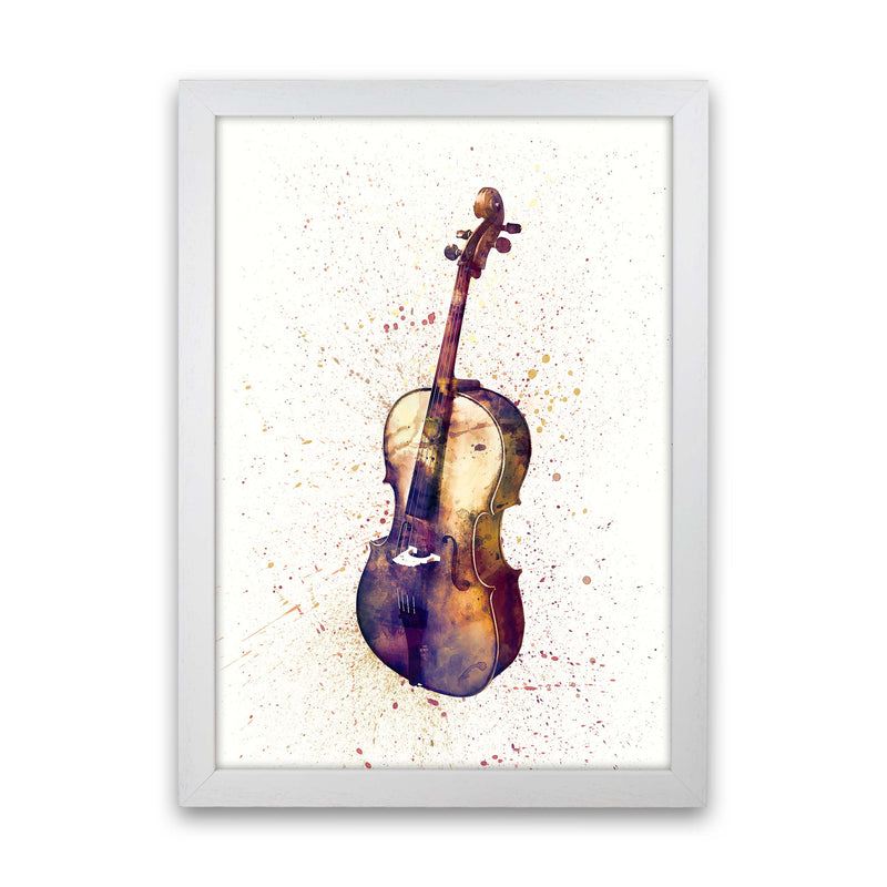 Cello Watercolour Music Art Print by Michael Tompsett White Grain
