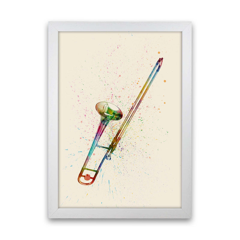 Trombone Watercolour Multi-Colour Print by Michael Tompsett White Grain
