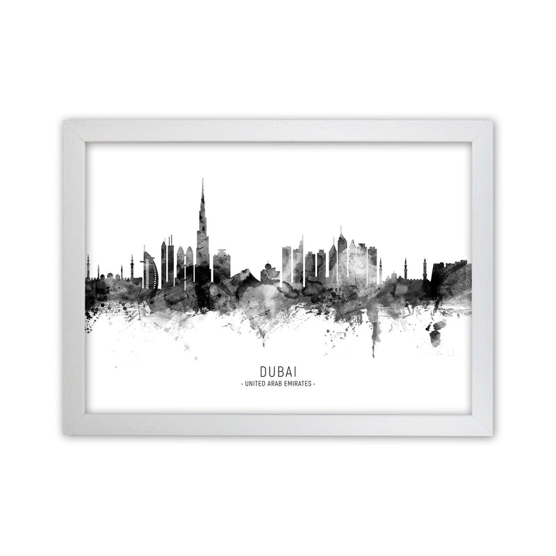 Dubai United Arab Emirates Skyline Black White City Name  by Michael Tompsett White Grain