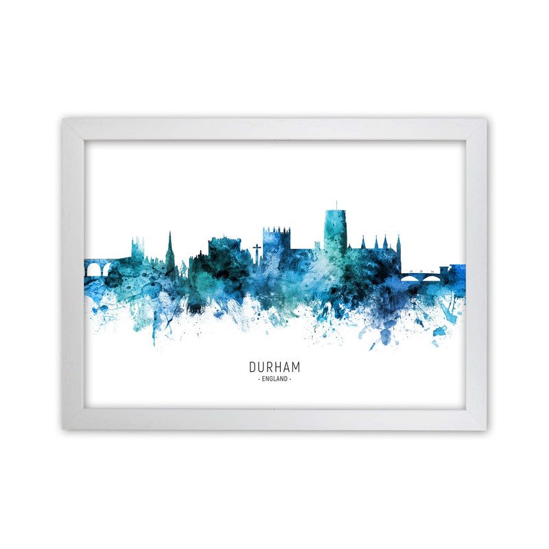 Durham England Skyline Blue City Name  by Michael Tompsett White Grain