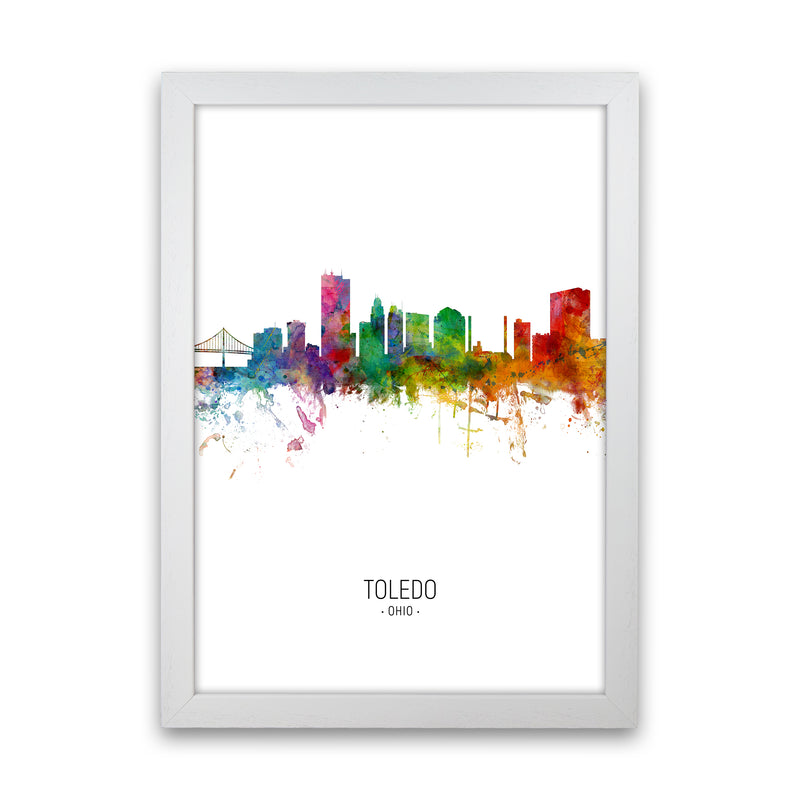 Toledo Ohio Skyline Portrait Art Print by Michael Tompsett White Grain
