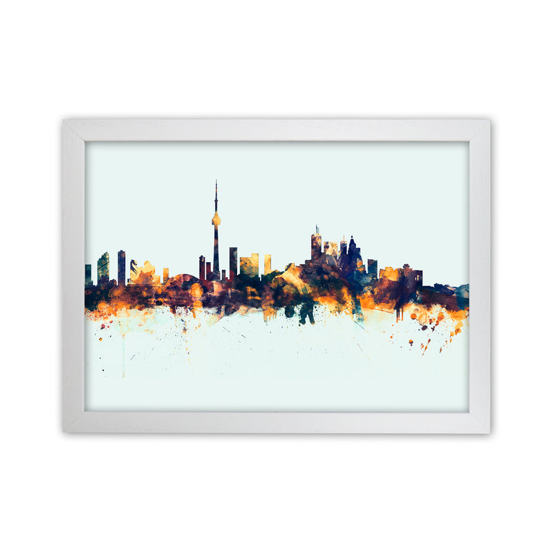 Toronto Canada Skyline Blue Orange Art Print by Michael Tompsett White Grain