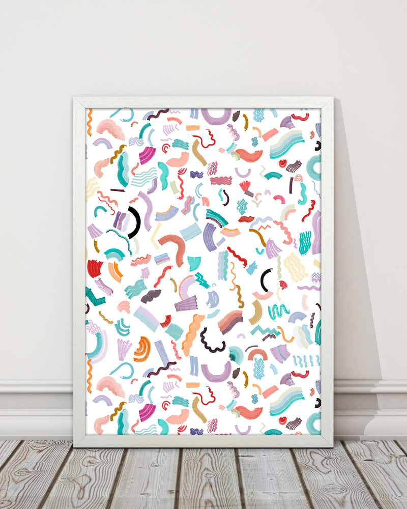 Curly and Zigzag Stripes White Abstract Art Print by Ninola Design