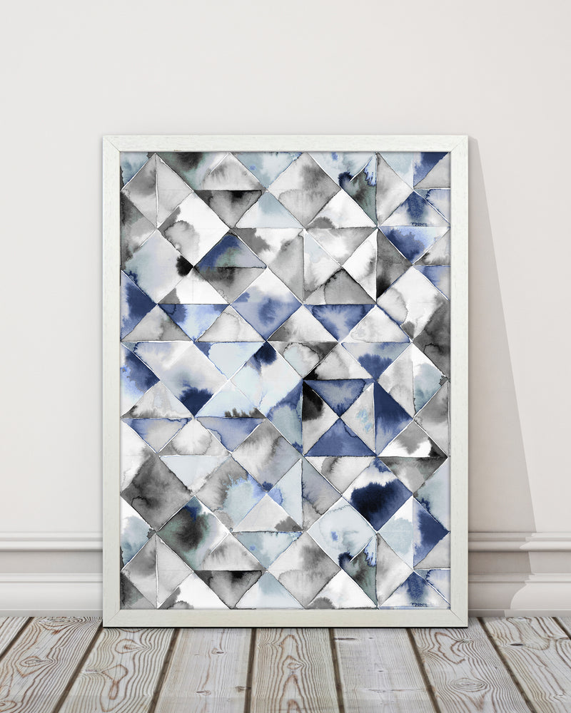 Moody Triangles Cold Blue Abstract Art Print by Ninola Design