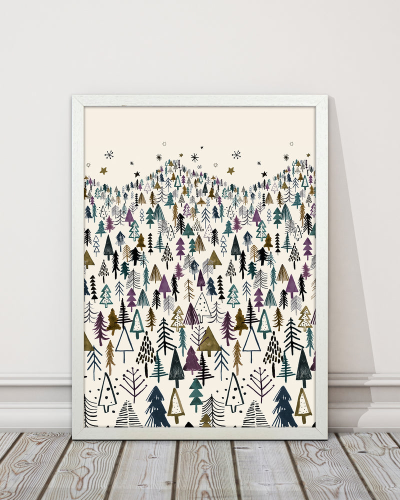Trees Forest Night Purple Abstract Art Print by Ninola Design