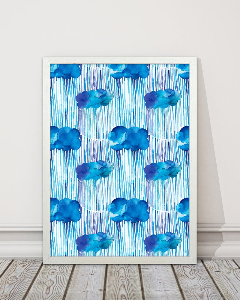 Raining Clouds Blue Abstract Art Print by Ninola Design