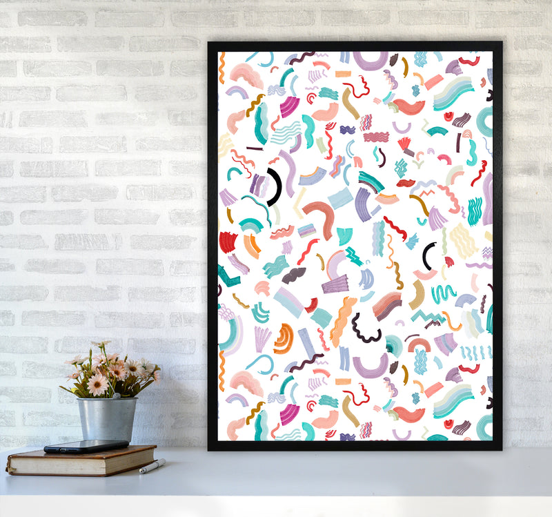 Curly and Zigzag Stripes White Abstract Art Print by Ninola Design A1 White Frame