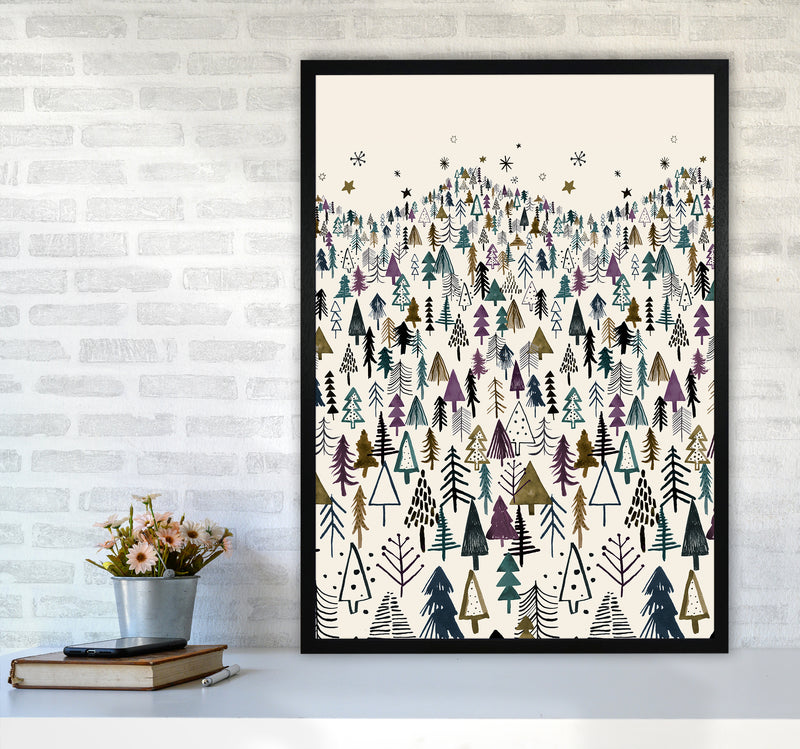 Trees Forest Night Purple Abstract Art Print by Ninola Design A1 White Frame