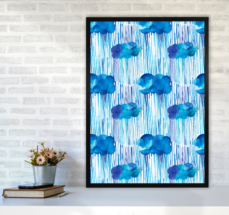 Raining Clouds Blue Abstract Art Print by Ninola Design A1 White Frame
