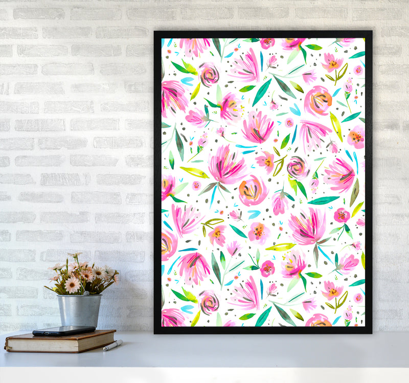 Peonies Pink Abstract Art Print by Ninola Design A1 White Frame