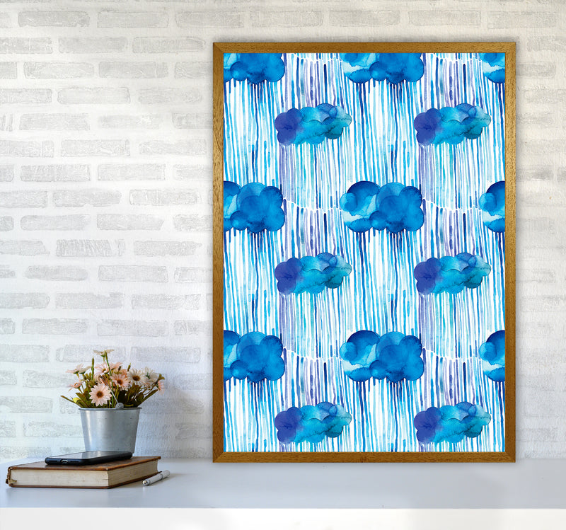 Raining Clouds Blue Abstract Art Print by Ninola Design A1 Print Only