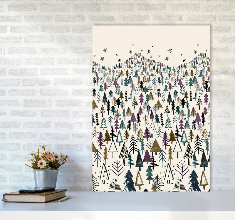 Trees Forest Night Purple Abstract Art Print by Ninola Design A1 Black Frame