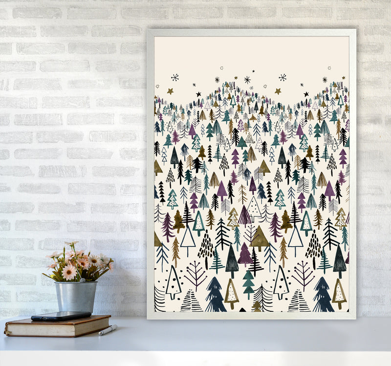 Trees Forest Night Purple Abstract Art Print by Ninola Design A1 Oak Frame