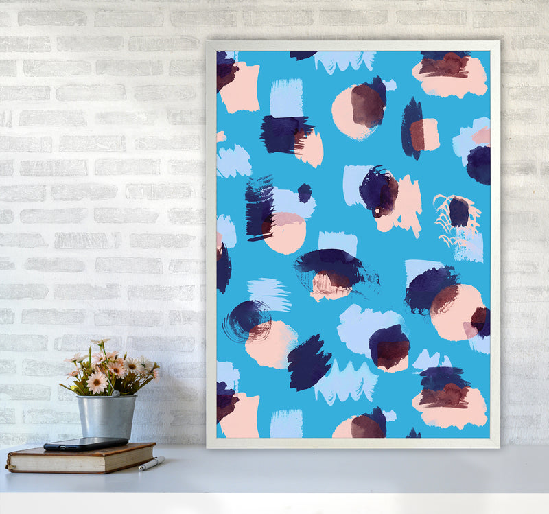 Abstract Stains Blue Abstract Art Print by Ninola Design A1 Oak Frame