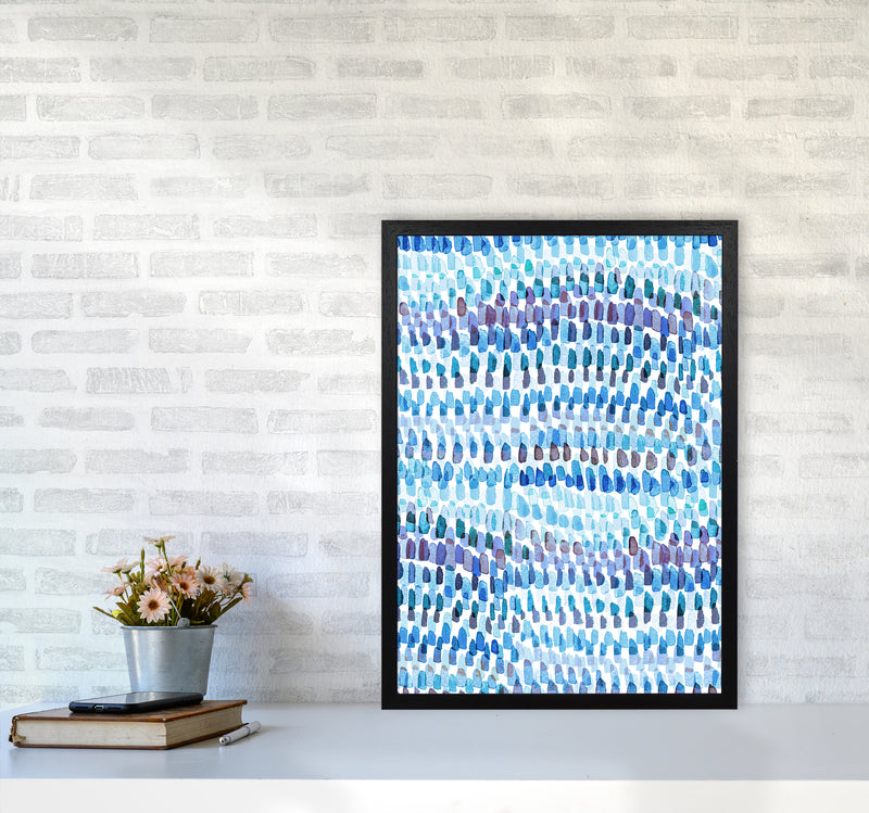 Artsy Strokes Stripes Colorful Blue Abstract Art Print by Ninola Design A2 White Frame
