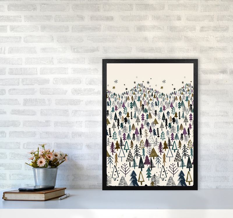 Trees Forest Night Purple Abstract Art Print by Ninola Design A2 White Frame