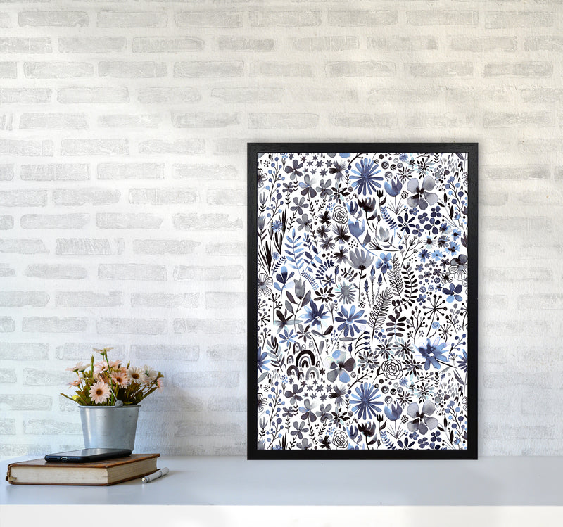 Winter Ink Flowers Abstract Art Print by Ninola Design A2 White Frame