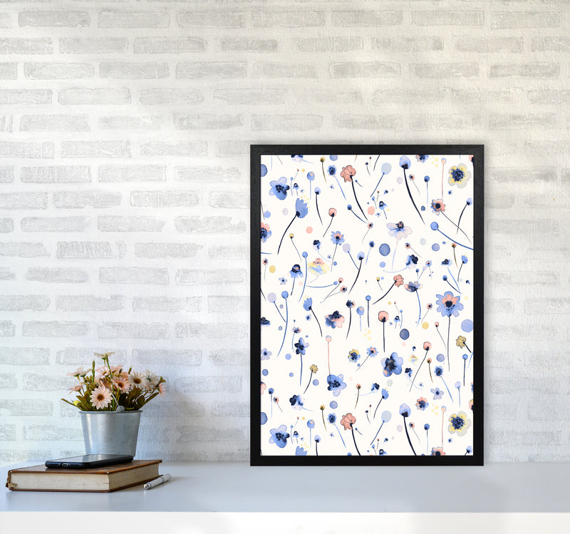 Blue Soft Flowers Abstract Art Print by Ninola Design A2 White Frame