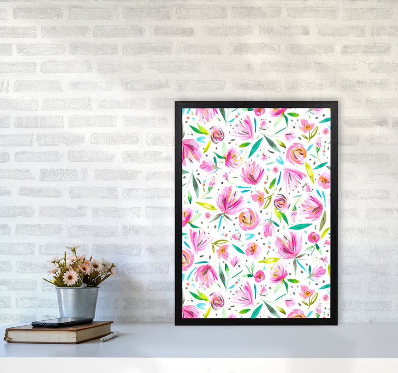 Peonies Pink Abstract Art Print by Ninola Design A2 White Frame