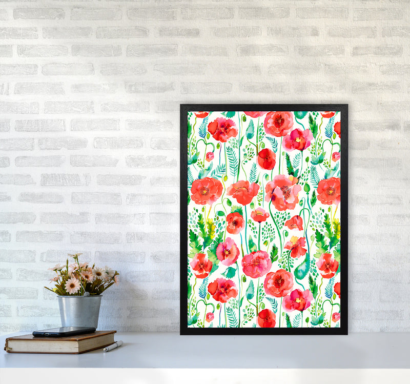 Poppies Red Abstract Art Print by Ninola Design A2 White Frame