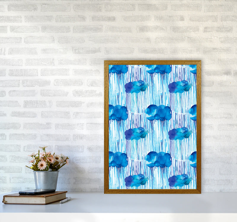 Raining Clouds Blue Abstract Art Print by Ninola Design A2 Print Only