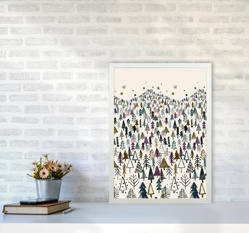 Trees Forest Night Purple Abstract Art Print by Ninola Design A2 Oak Frame