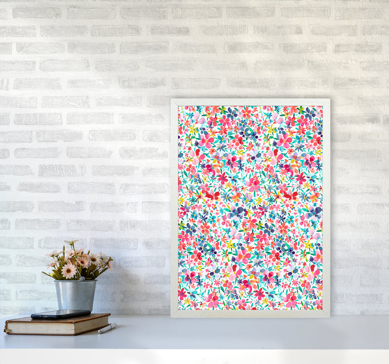 Colorful Petals Abstract Art Print by Ninola Design A2 Oak Frame
