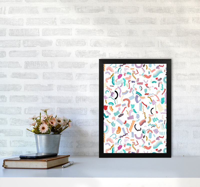 Curly and Zigzag Stripes White Abstract Art Print by Ninola Design A3 White Frame