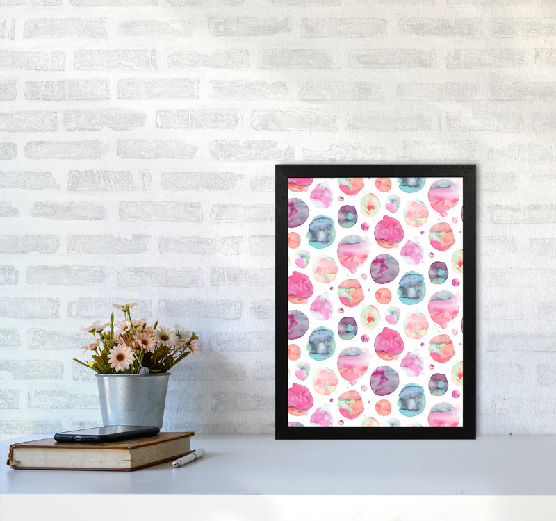 Big Watery Dots Pink Abstract Art Print by Ninola Design A3 White Frame