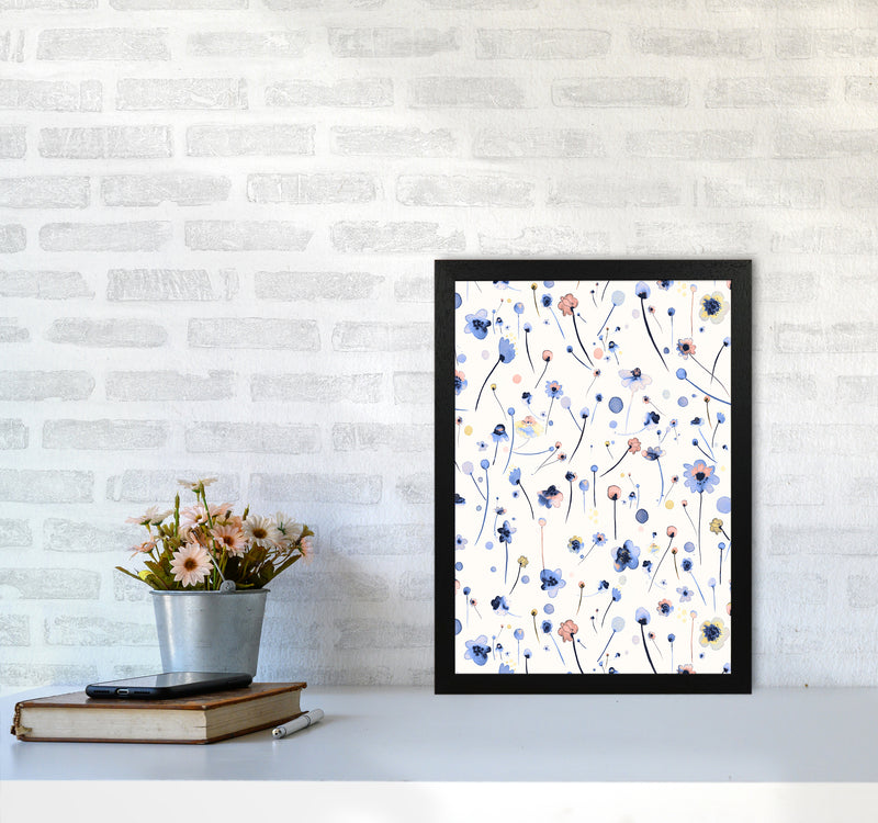 Blue Soft Flowers Abstract Art Print by Ninola Design A3 White Frame